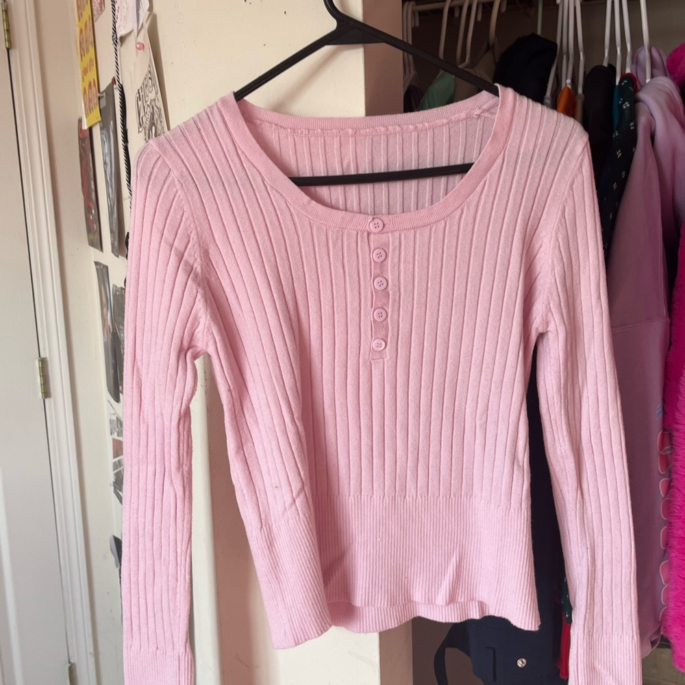 SHEIN Pink Ribbed Button-Up Top